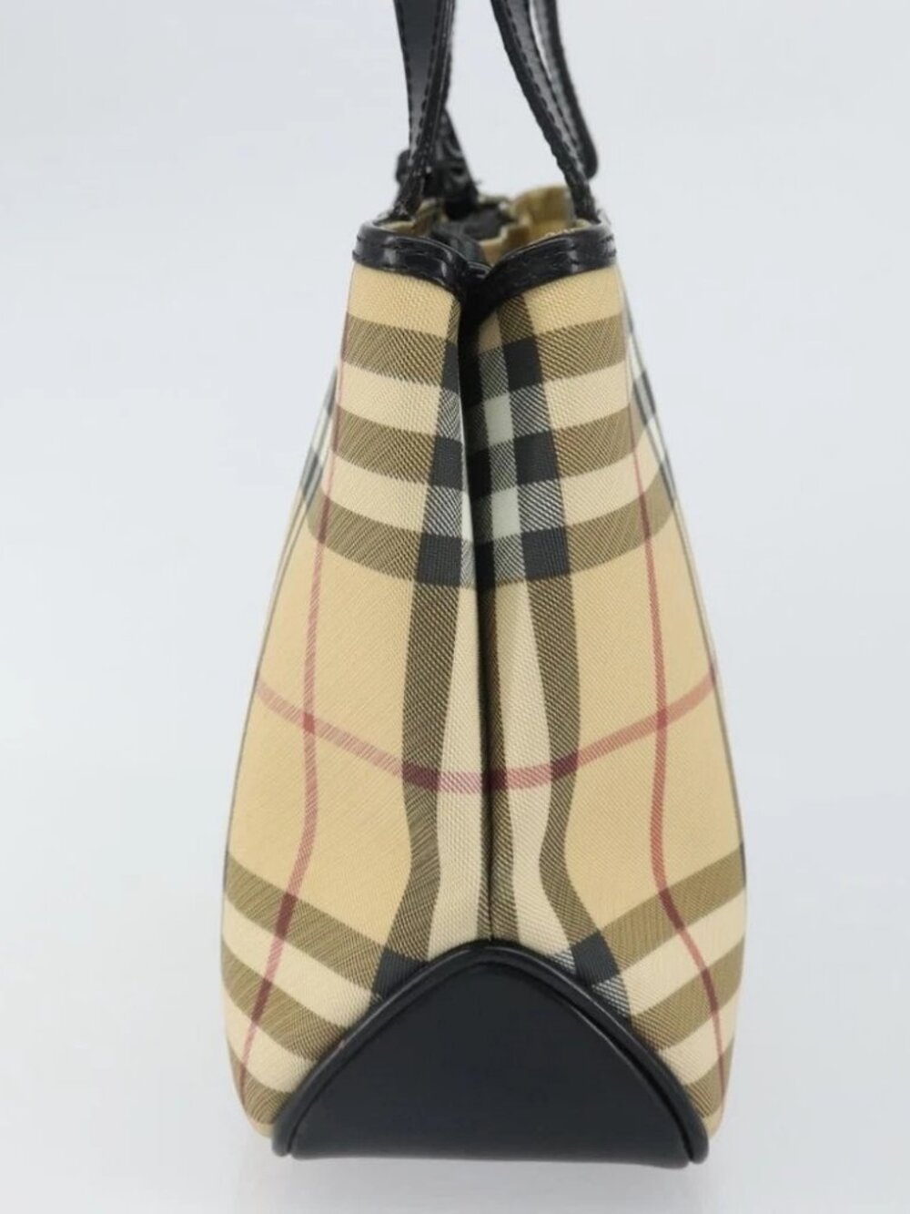 BURBERRY Nova Check Hand Bag PVC Beige Black Silver - Picture 4 of 15